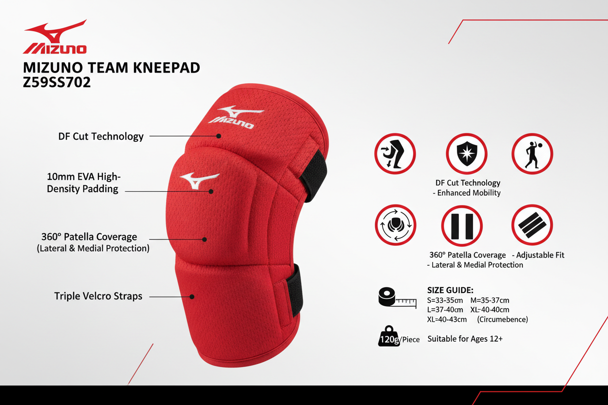 Mizuno Ginocchiera Pallavolo Team Kneepad Z59SS702 Rosso