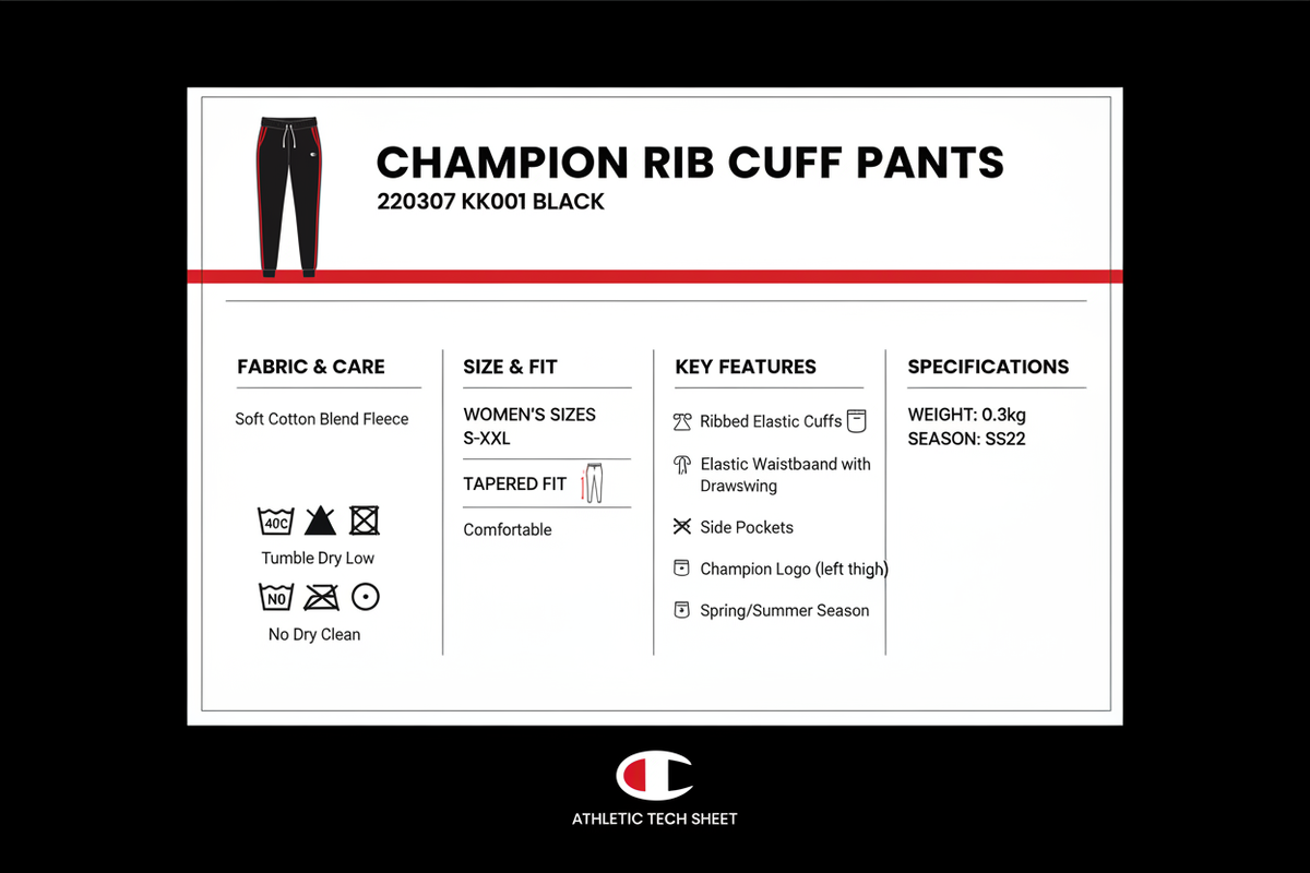 Champion Women's Rib Cuff Pants 220307 KK001 Black