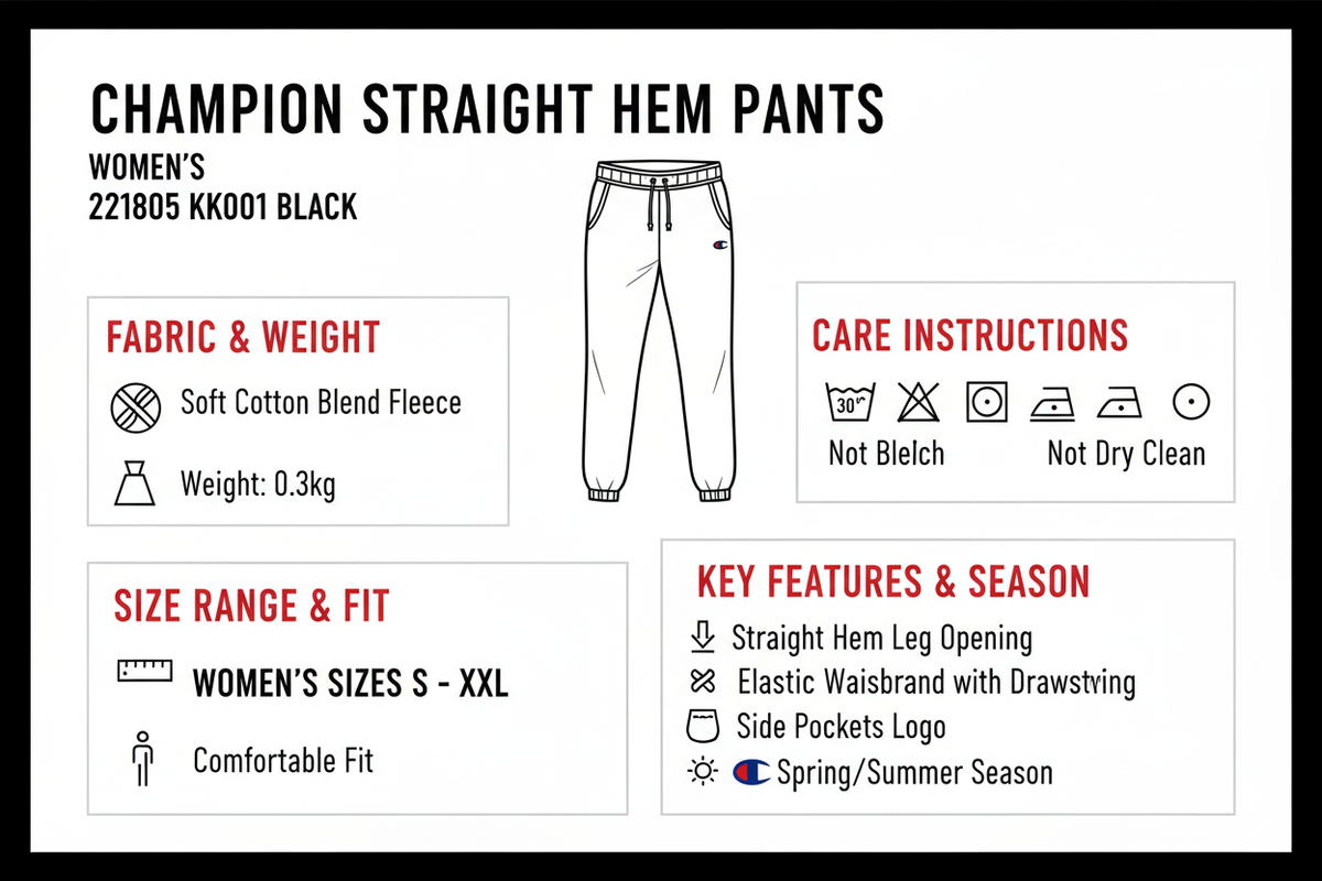 Champion Pantalone Donna Straight Hem 221805 KK001 Nero