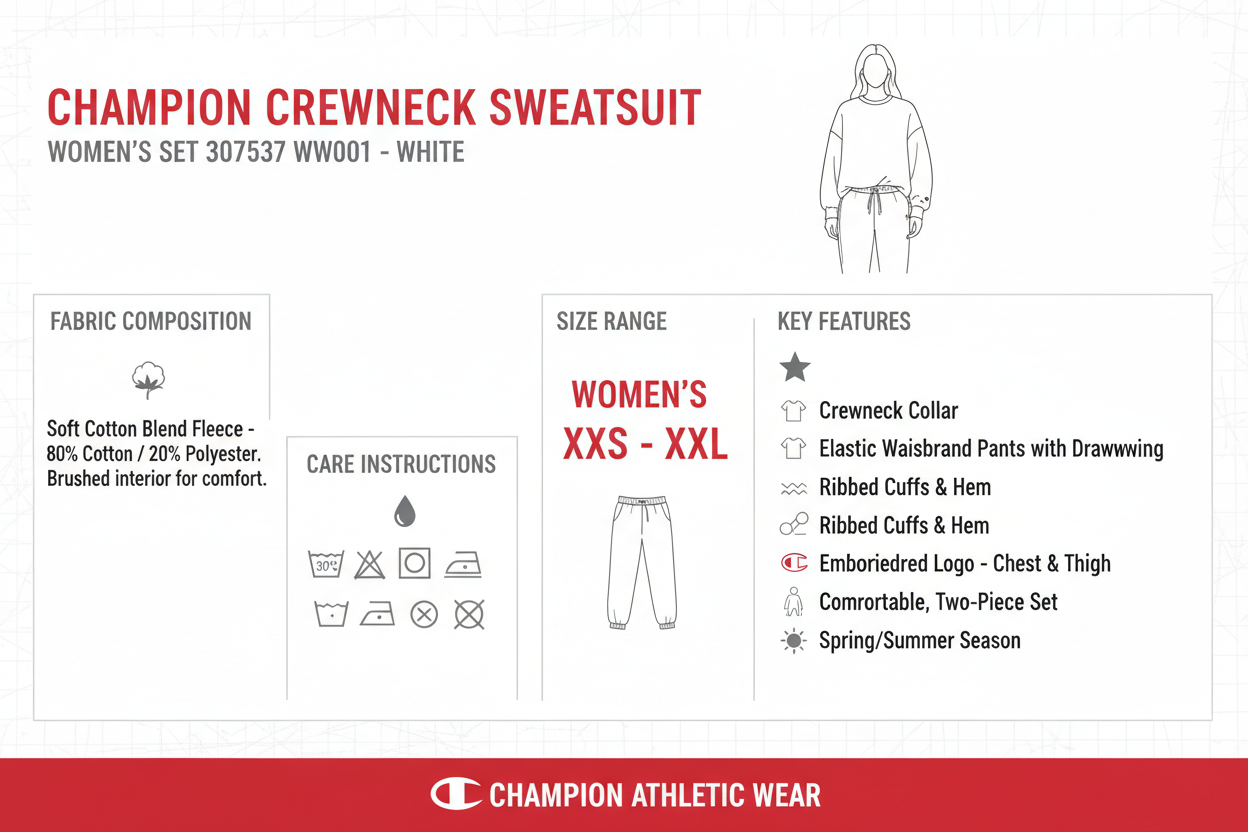 Champion Tuta Donna Crewneck 307537 WW001 Bianco