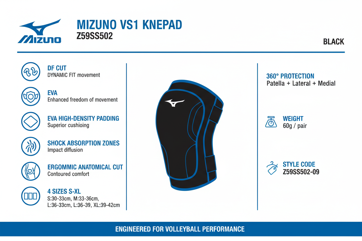 Mizuno Ginocchiere VS1 Kneepad Z59SS502 Nero Pallavolo DF Cut