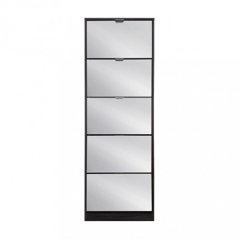 Scarpiera Susie: 5 Ante Legno Grigio Scuro, Specchio Incorporato