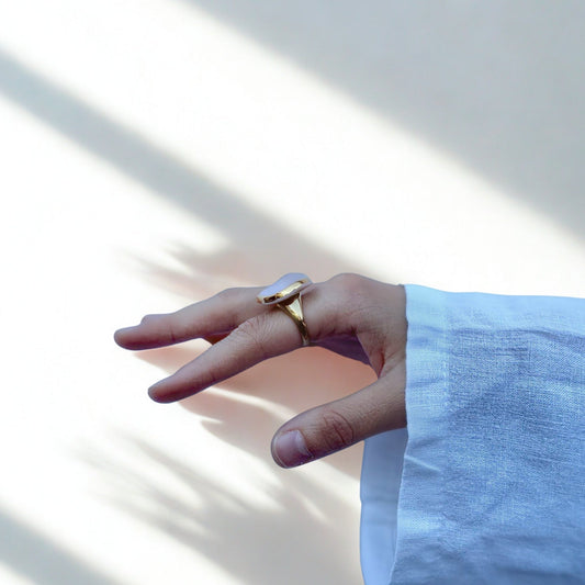 Leda | Handcrafted pink ceramic ring with gold luster