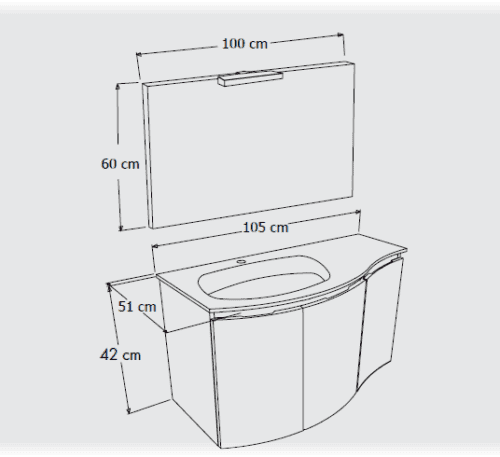 Mobile bagno 3 ante da 105cm lavabo in resina e specchio con lampada led