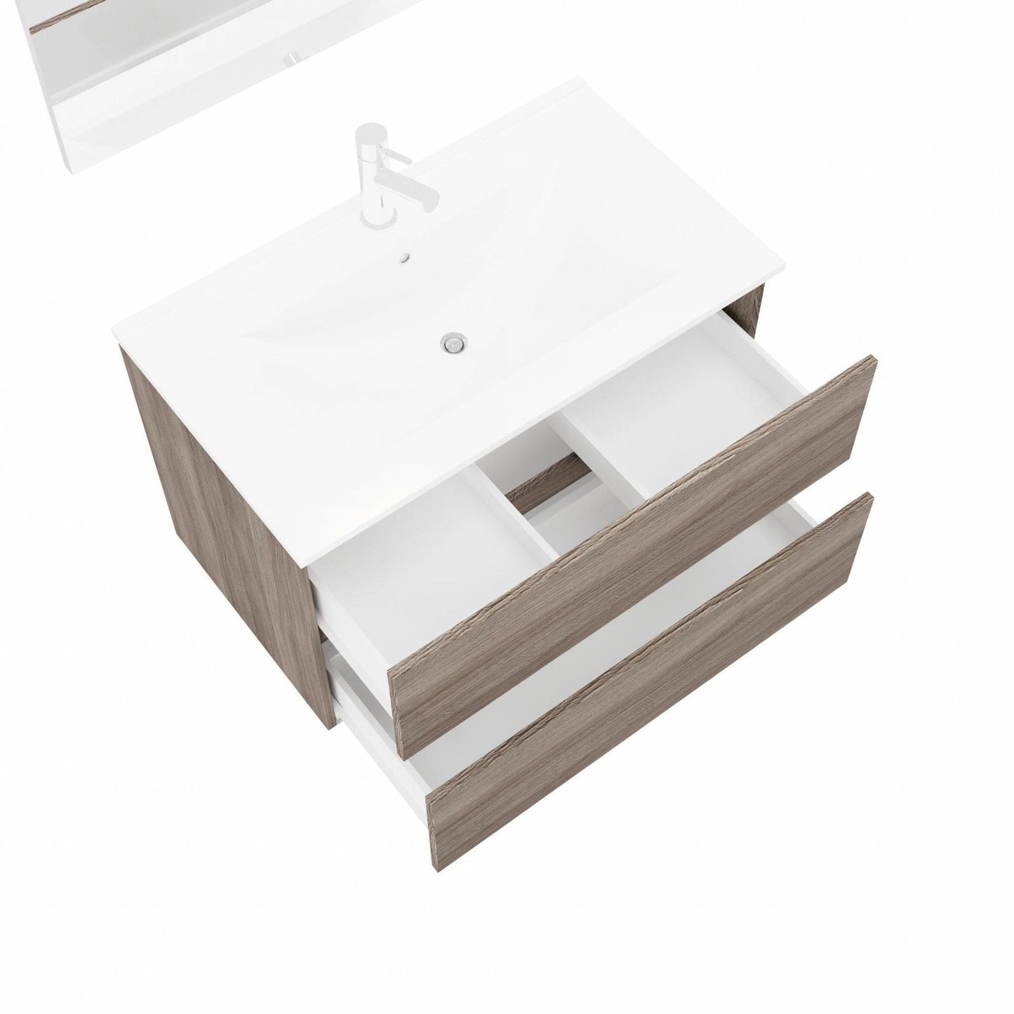 Mobile bagno rovere 2 cassettoni da 80 cm con lavabo e specchio con lampada led