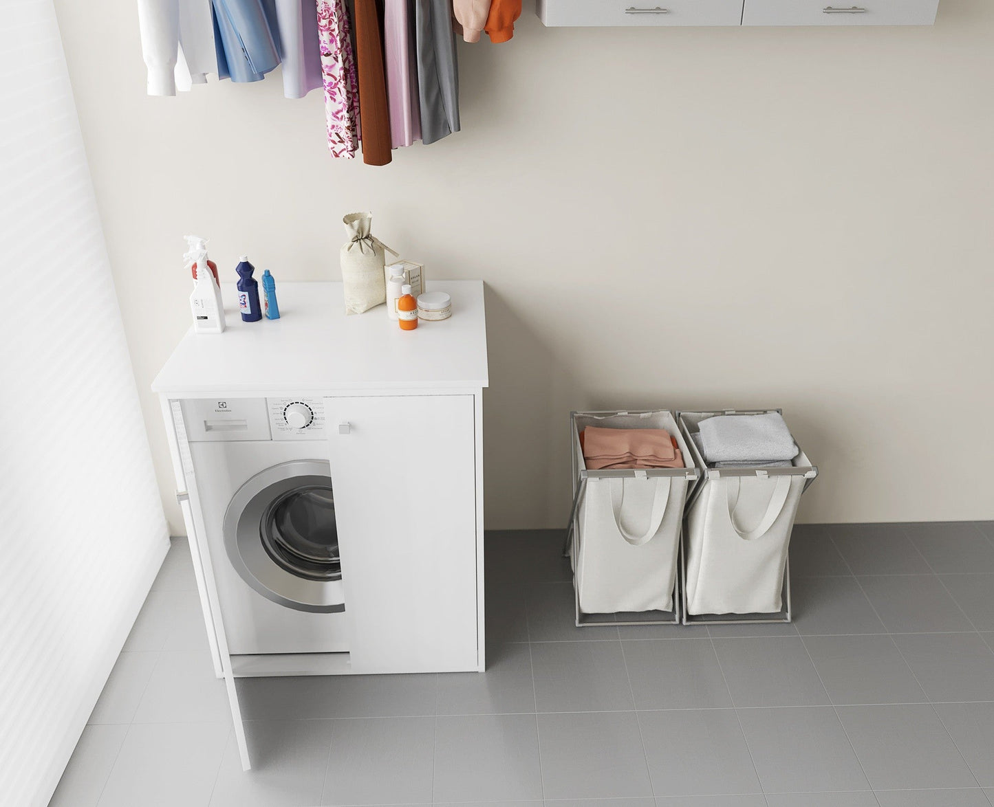 Mobile copri lavatrice in pvc in kit completo 70x60 cm modello Onda, resistente all’acqua