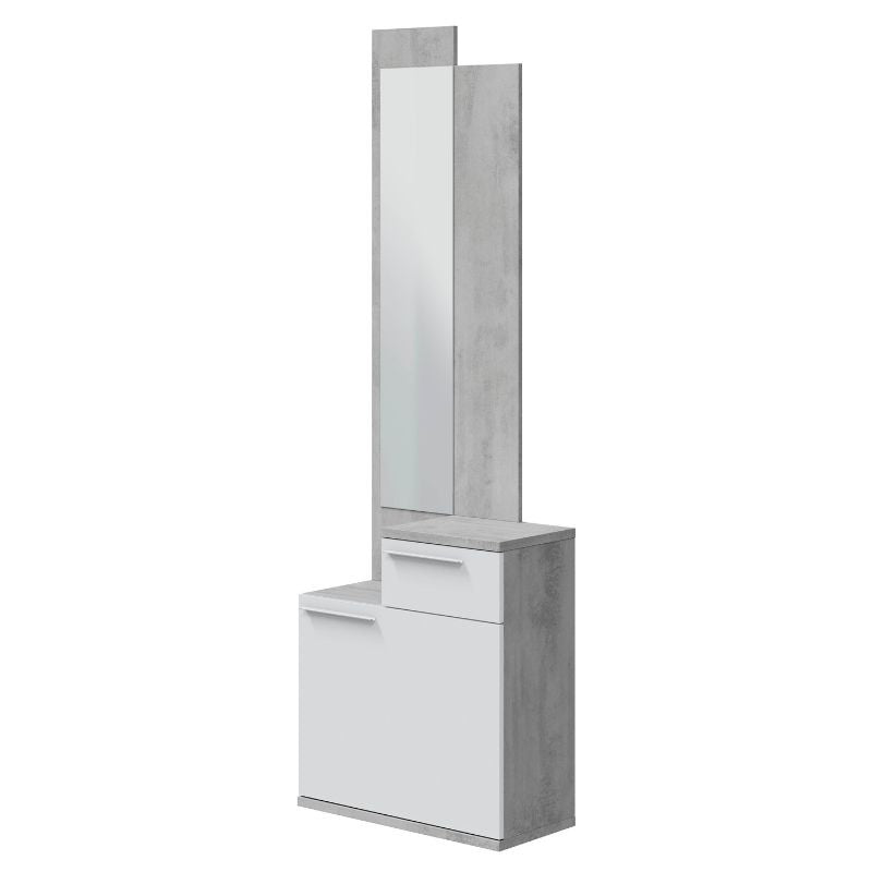 Flurmöbel Schuhschrank Caren mit Spiegel 61x28x185h in Beton und Weiß Artik