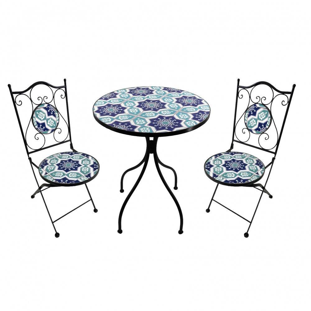 Set 2 Sedie e Tavolo Mors, Design Moderno Ø 60, Finitura Antracite