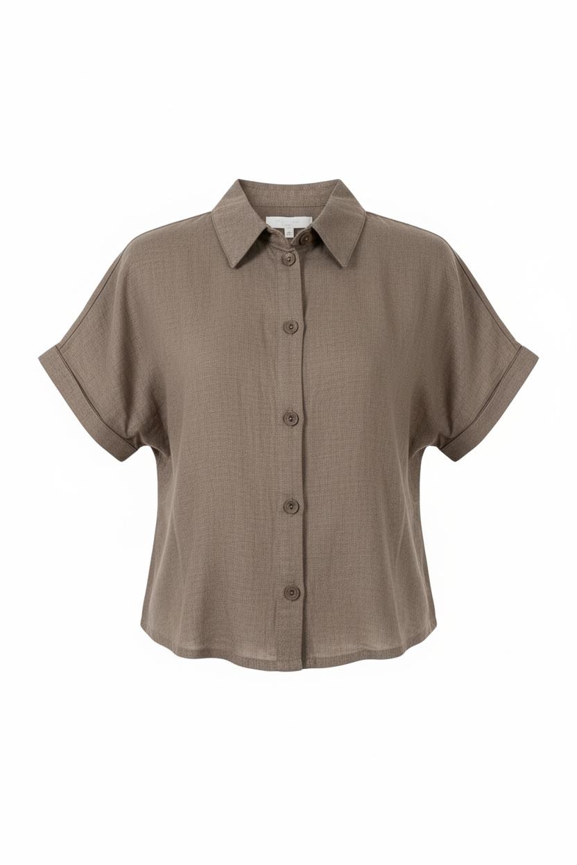 Censured Camicia Donna Lino Manica Corta SWC827TCOL 132 Tortora