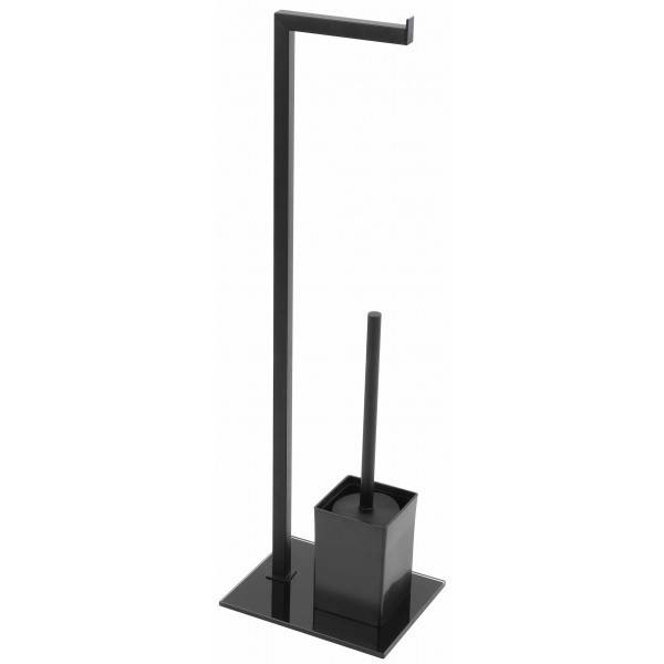 Piantana porta rotolo e porta scopino con base in vetro nero