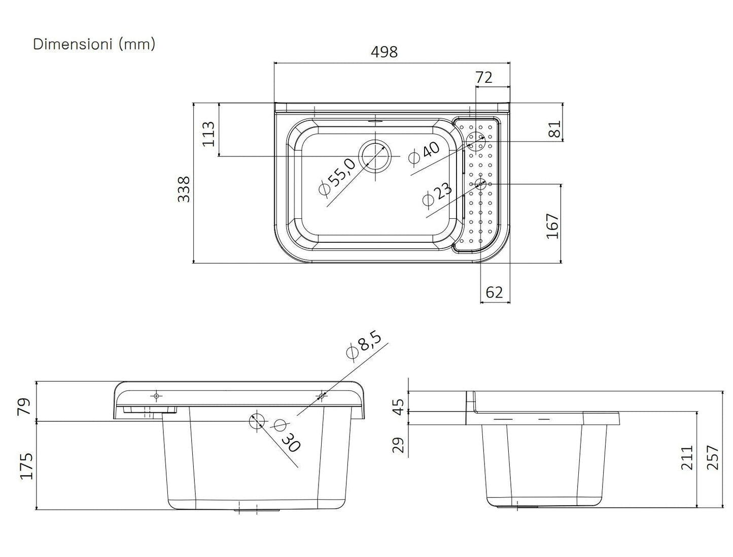 Pilozzo Bianco 50x34x21 cm - Lavabo Compatto e Resistente , Perfetto per Giardini e Spazi Esterni