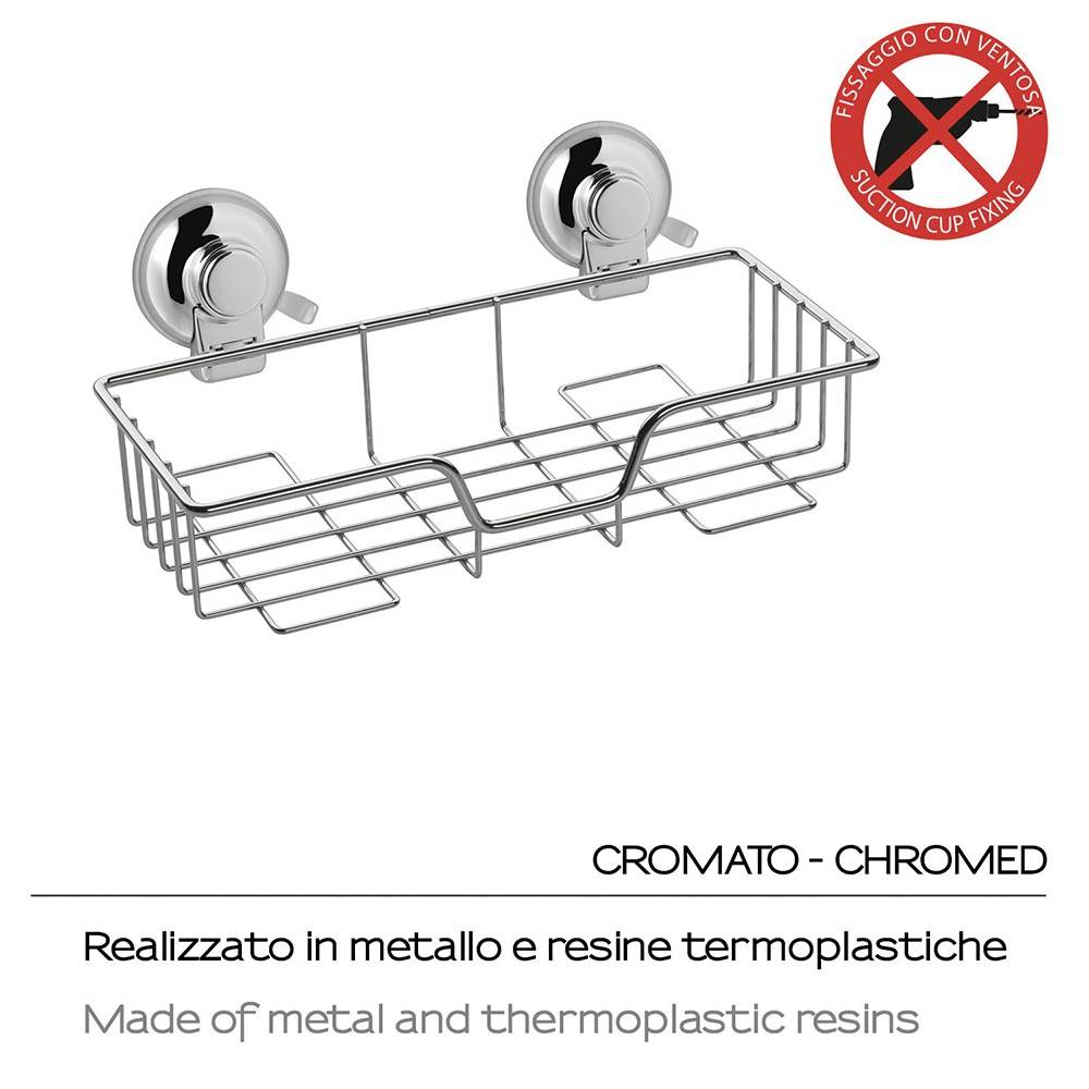 Portaoggetti doccia rettangolare GEDY linea Hot in filo Cromato a ventosa