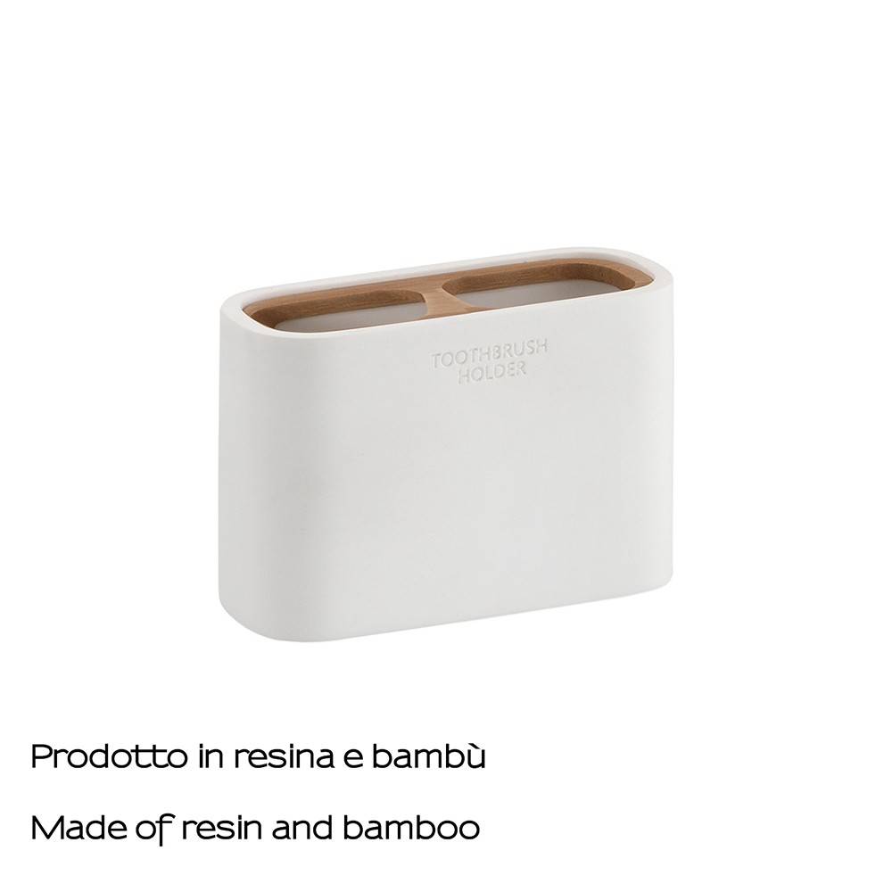 Portaspazzolini d' appoggio GEDY linea Ninfea in resina e legno colore Bianco Matt