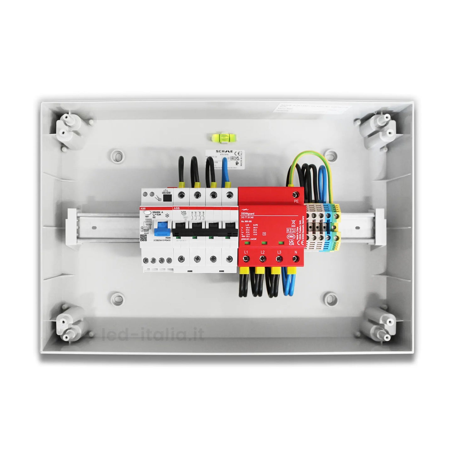 AC-Schaltschrank Drehstrom 10 kW 20 A 400 V mit 8 Modulen, SPD, ABB und DEHN IP65