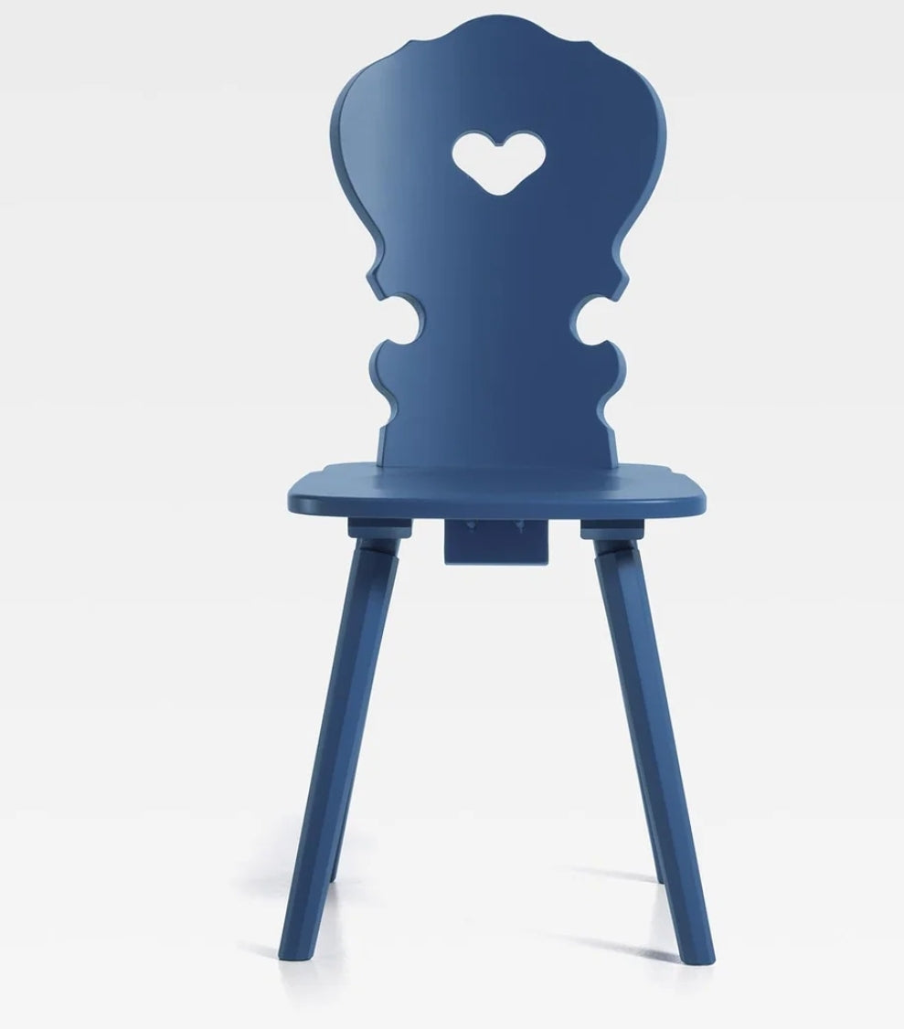 Sedia tirolese con cuore in abete bianca, verde, blu VIENNA , stile Chalet montagna
