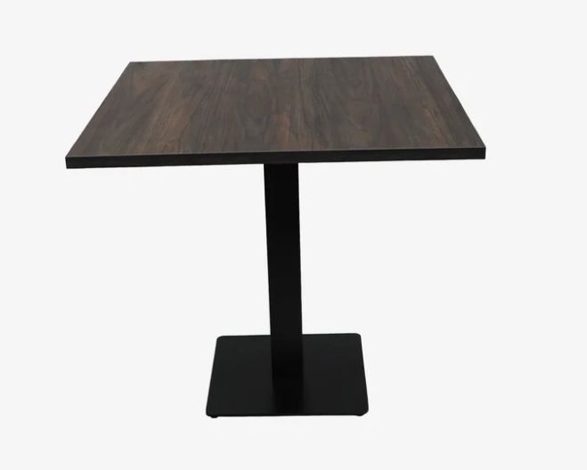 Gastronomietisch aus melaminharzbeschichteter, dunkel gebrannter Walnuss, 80x80x2,5
