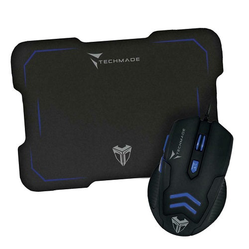 Techmade Kit Maus USB + Gaming-Mauspad Blau LED Desktop Mauspad PC Notebook