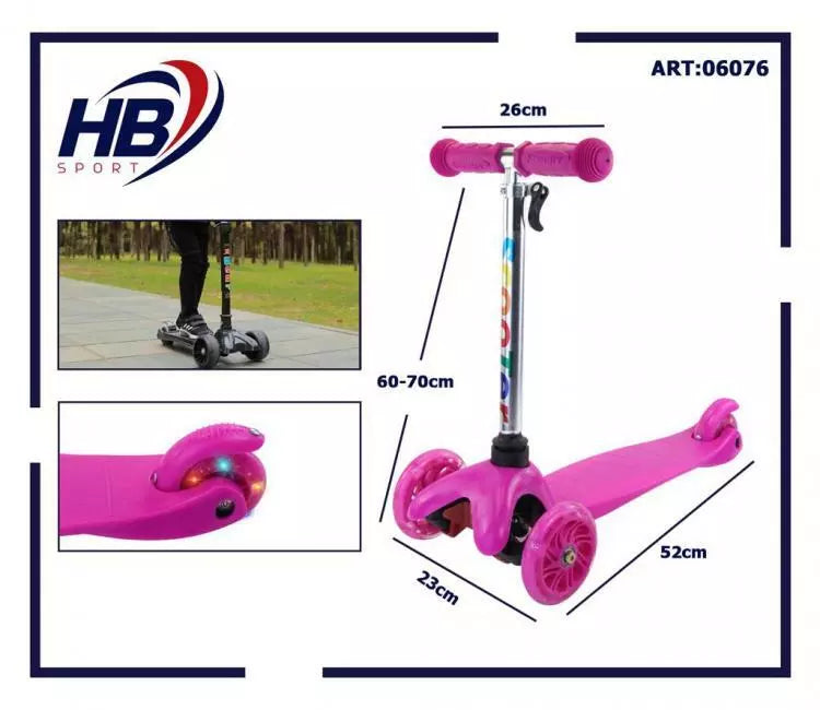 Dreirad-Roller für Kinder Höhenverstellbar Bremse Lichter (Fuchsia)