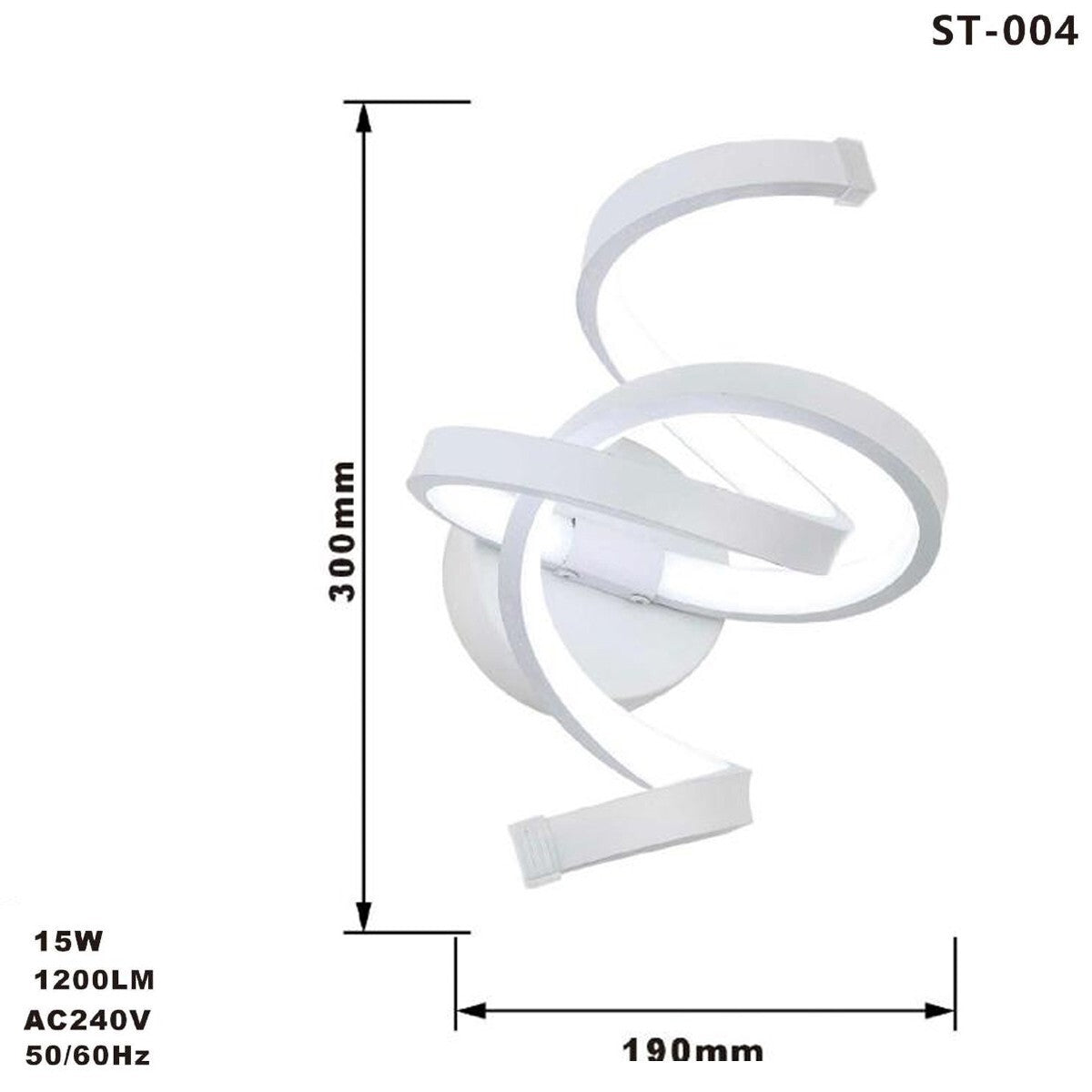 APPLIQUE LAMPADA INTERNO MODERNA PARETE MURO SPIRALE 15W LUCE NATURALE ST-004