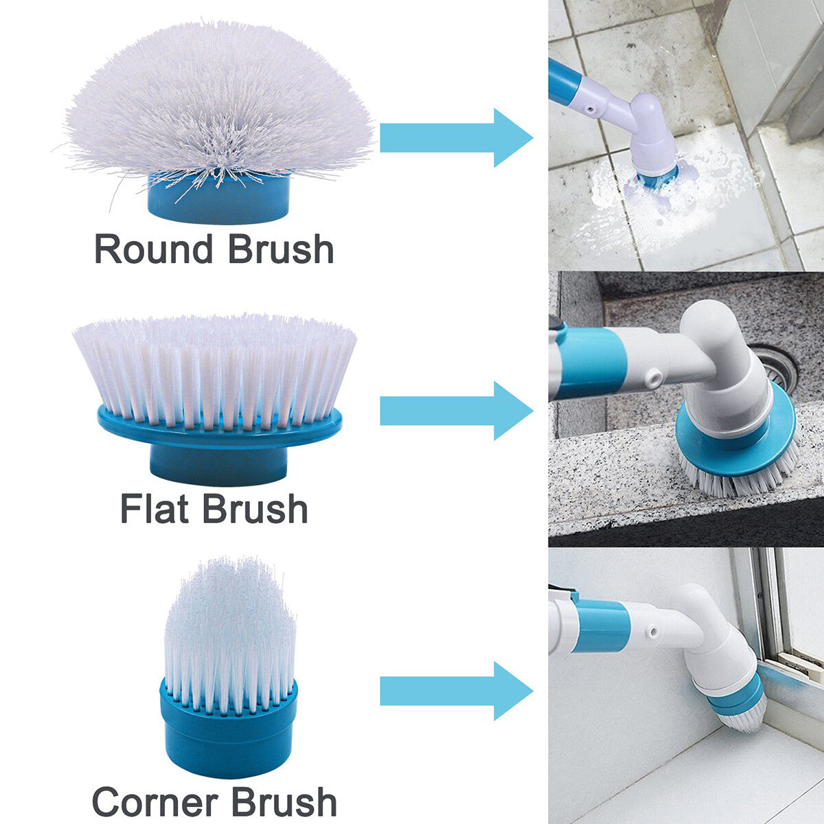 RICAMBIO SPAZZOLE 3 PEZZI TESTE IMPERMEABILE CORDLESS BAGNO PAVIMENTI PER SPIN