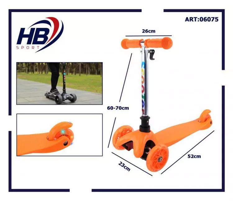 3-Rad-Roller für Jungen/Mädchen, höhenverstellbar, Bremse, Lichter (Orange)