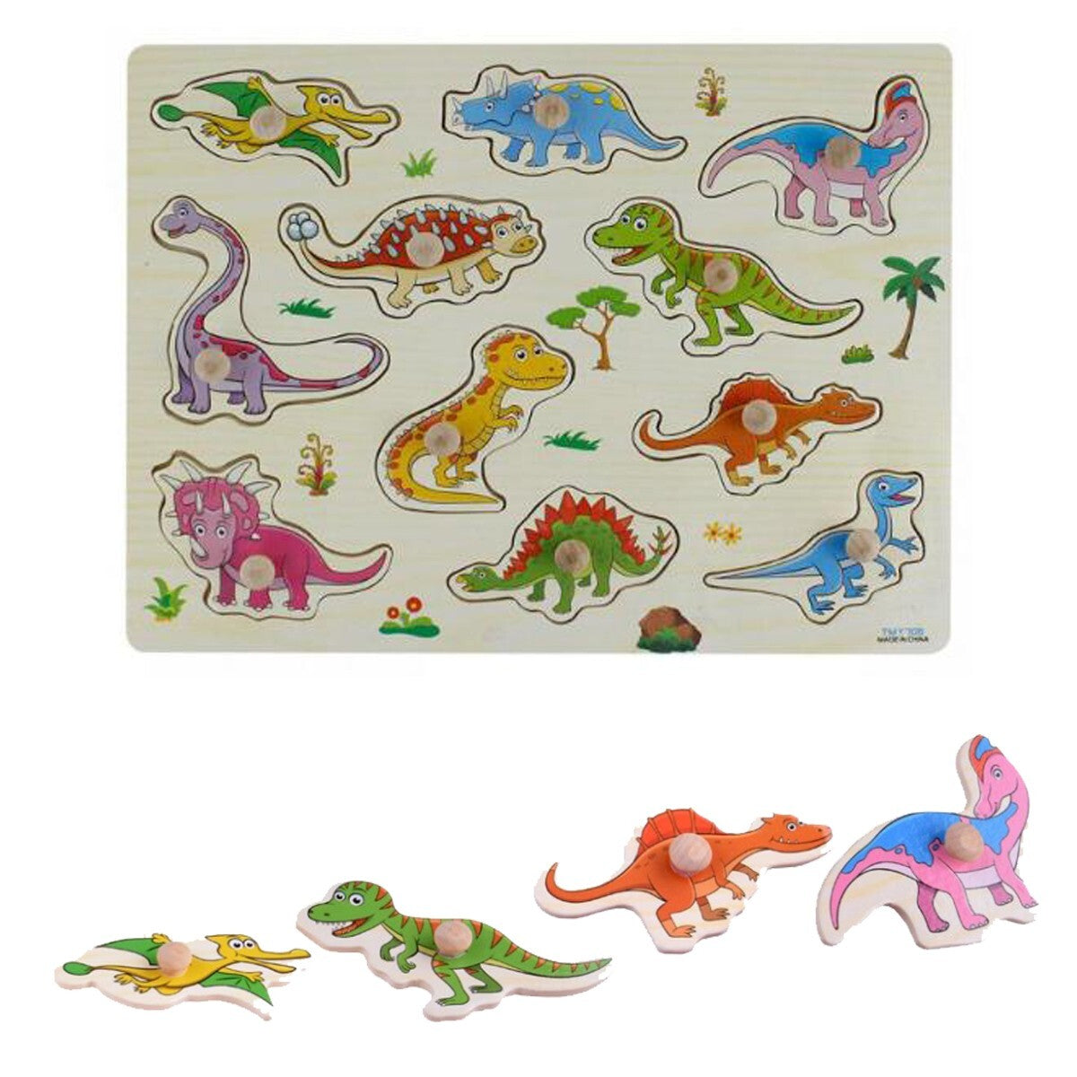 PUZZLE LEGNO INCASTRO EDUCATIVO DINOSAURO TIRANNOSAURO SENSORIALE BAMBINI 07539