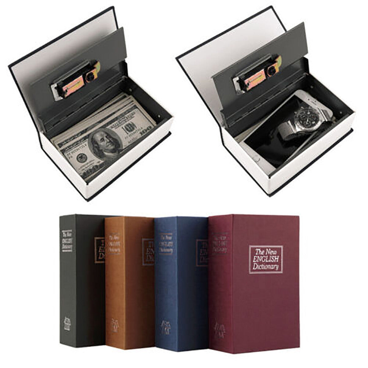 CASSETTA SICUREZZA PORTAVALORI LIBRO PORTA MONETE CHIAVE METALLO 114x80x45 mm