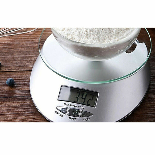 BILANCIA DIGITALE DA CUCINA DISPLAY LCD PIATTO IN VETRO FUNZIONE TARA 5KG B03