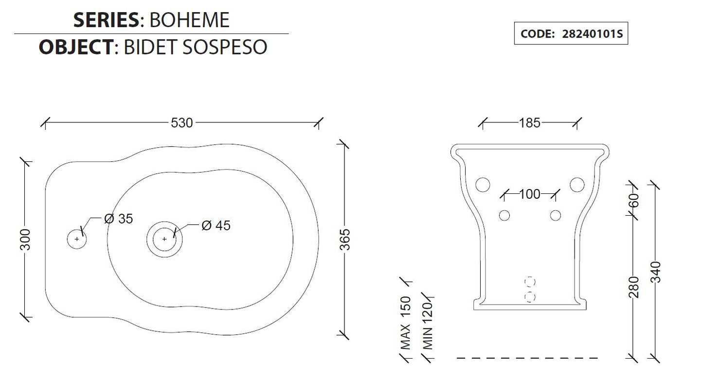 Sanitari in ceramica linea BOHEME vaso+bidet+coprivaso SOFT CLOSE sospesi Alice Ceramica