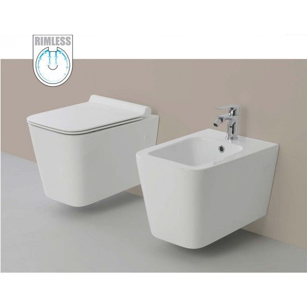 Sanitari sospesi vaso bidet in ceramica bianca e sedile
