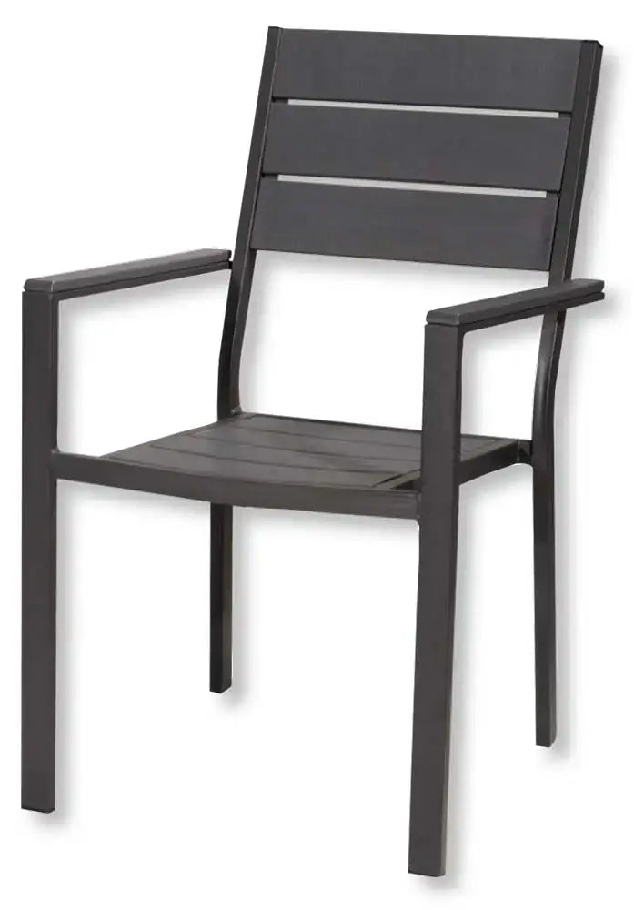 Stuhl Teneriffa mit Armlehnen – Holzoptik, Metall lackiert, grau