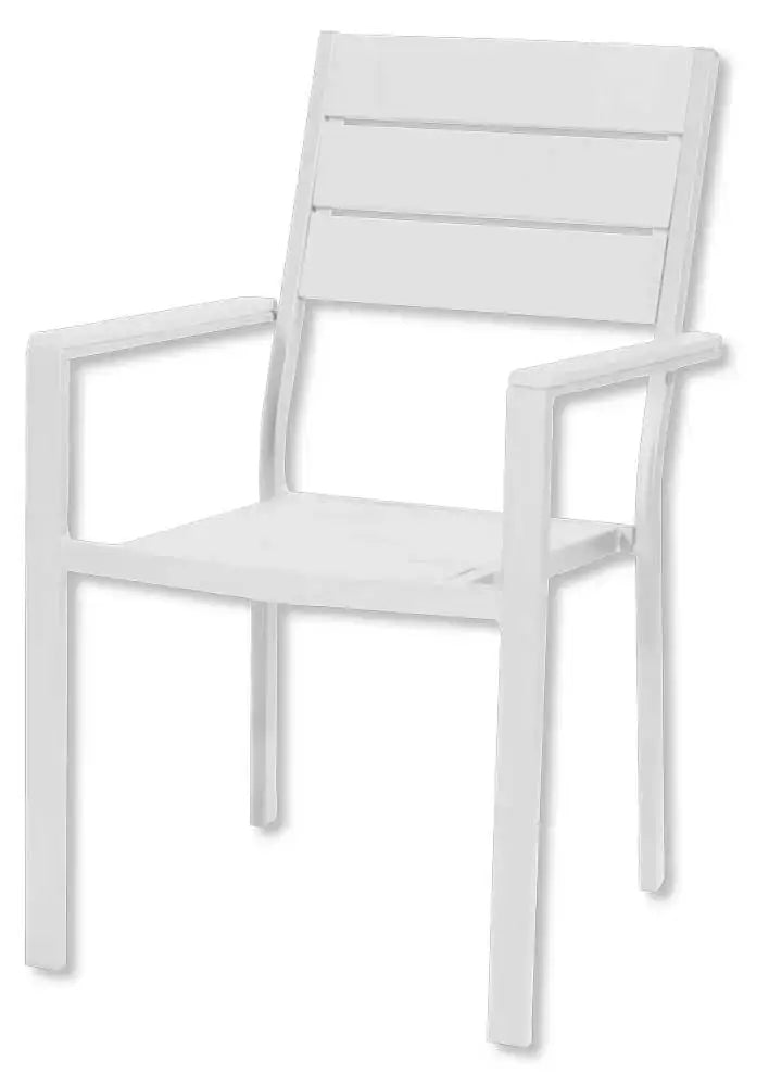 Sedia Tenerife con braccioli – Effetto legno, metallo verniciato, bianca