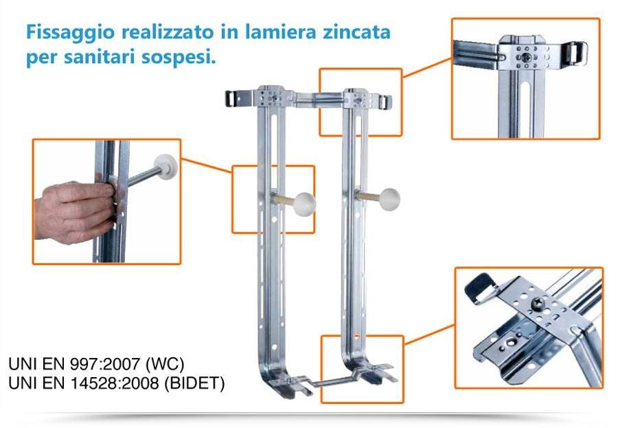 Staffa universale per vaso o bidet sospeso in acciaio