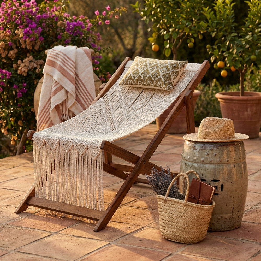 Sedia Tunisi Cotone - Marrone/Bianco, Rettangolare, 144x60x16cm