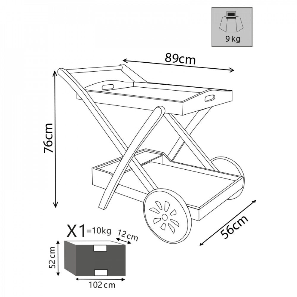 Carrello portavivande Trolley bar in Legno di Acacia massiccio