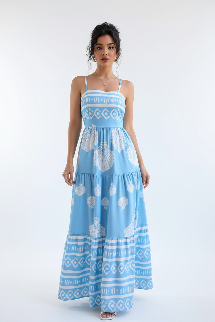 Vestito Lungo Donna Celeste con Fantasia Bianca – Estivo Vita Segnata