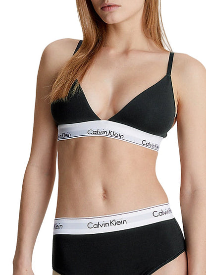 Calvin Klein triangle bra with logo band in black