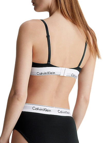 Calvin Klein triangle bra with logo band in black