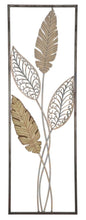 Decorative iron and wood panel with leaf motif - 30.5x1.90x91 cm