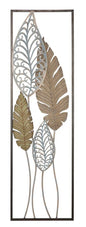Decorative Metal and Wood Panel with Leaf Motif - 30.5x2.5x99.5 cm