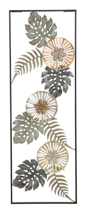 Deko-Wandpaneel aus Eisen mit Metallblättern – 30,5 x 2,5 x 88,5 cm