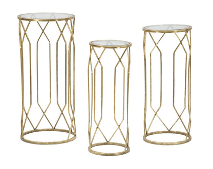 Tavolini eleganti Tunisi Tris in metallo e vetro ø 32x71-28x65-23x61