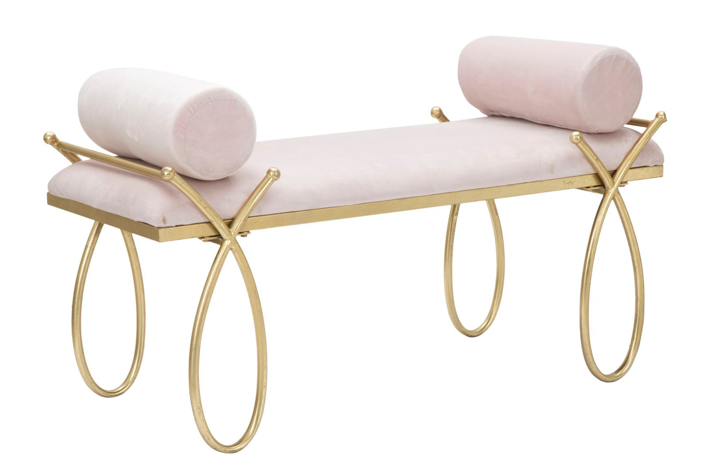 Elegante rosa Sitzbank aus Samt und goldenem Metall, 112,5x49x53 cm