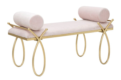 Elegante rosa Sitzbank aus Samt und goldenem Metall, 112,5x49x53 cm