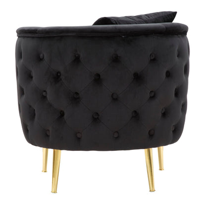 Sessel Bukarest aus schwarzem Samt mit goldenen Details 76x74x71