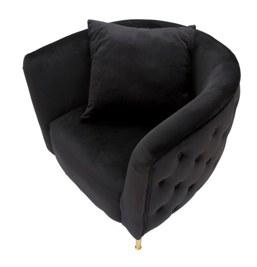 Sessel Bukarest aus schwarzem Samt mit goldenen Details 76x74x71
