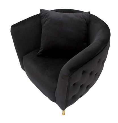 Sessel Bukarest aus schwarzem Samt mit goldenen Details 76x74x71