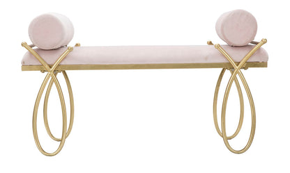 Elegante rosa Sitzbank aus Samt und goldenem Metall, 112,5x49x53 cm