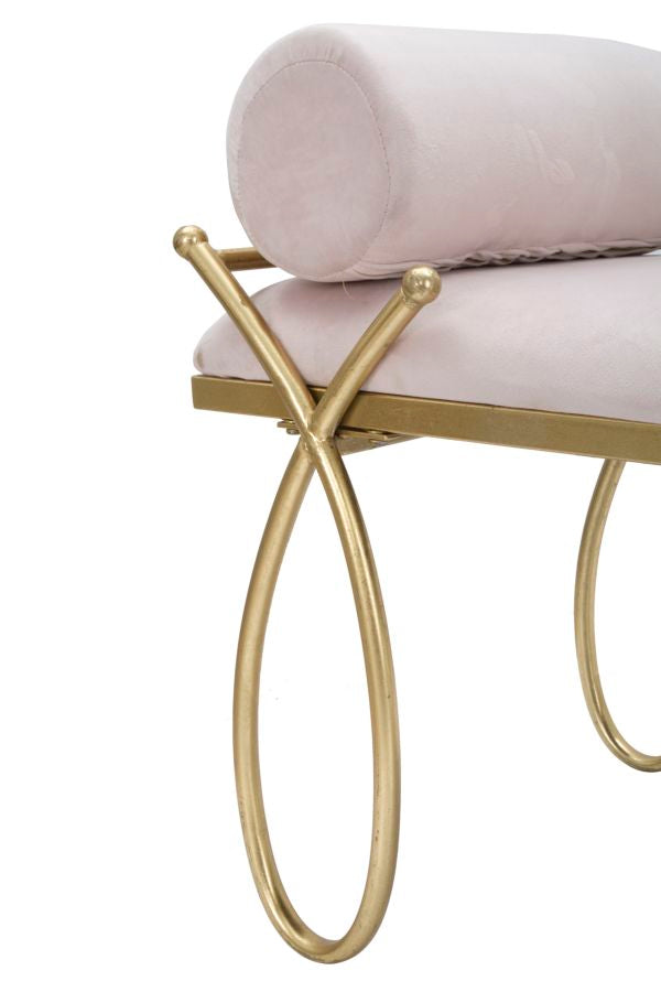 Elegante rosa Sitzbank aus Samt und goldenem Metall, 112,5x49x53 cm