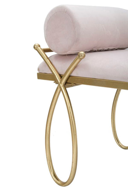 Elegante rosa Sitzbank aus Samt und goldenem Metall, 112,5x49x53 cm